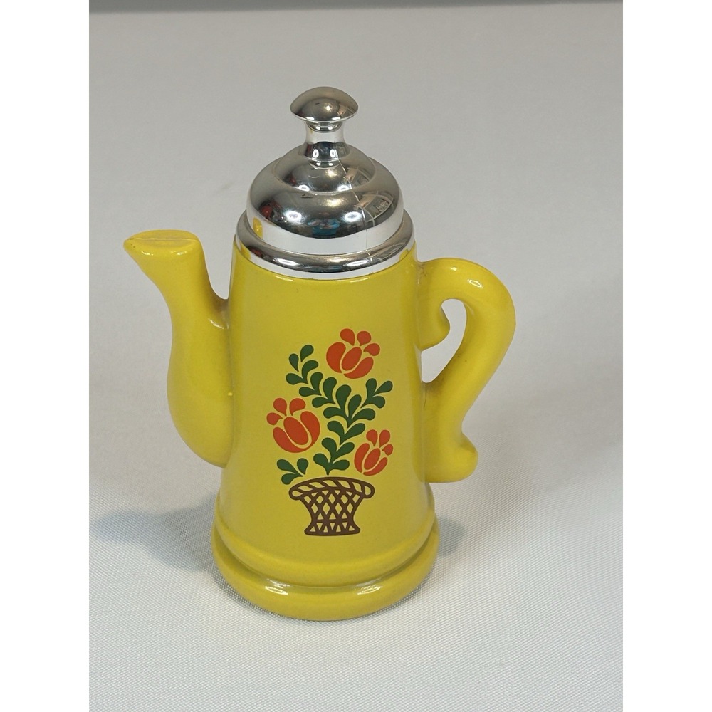 AVON Koffe Klatch Teapot Field Flowers Foaming Bath Oil Yellow Glass Bottle 5oz